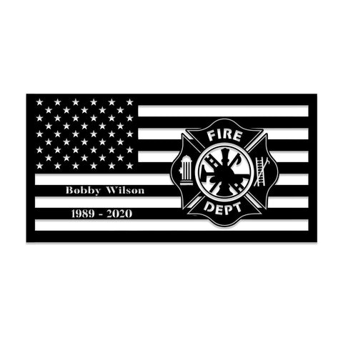 Custom Name Date Retired Firefighter Logo Metal Sign, American Flag Wall Hanging, Metal Laser Cut Metal Signs Custom Gift Ideas
