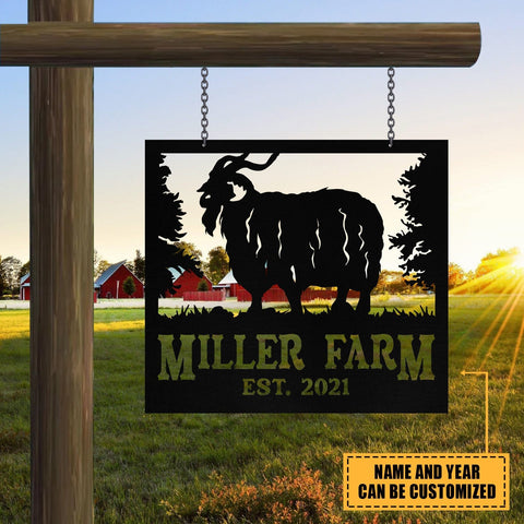 Metal Farm Sign Angora Goat Monogram, Custom Front Gate, Ranch, Stable, Wall Decor Art Gift, Metal Laser Cut Metal Signs Custom Gift Ideas