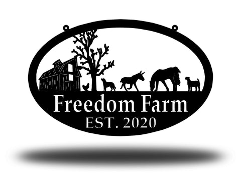 Metal Farm Sign , Barn And Donkey, Horse, Chicken, Dog, And Goat Personalized Family Name Metal Sign Wedding Gift Personalized Gift, Laser Cut Metal Signs Custom Gift Ideas