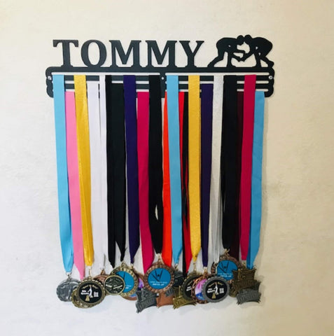 Wrestling Custom Name Medal Hanger Holder Display Rack 3 Rung, Cut Metal Sign, Metal Wall Art, Laser Cut Metal Signs Custom Gift Ideas
