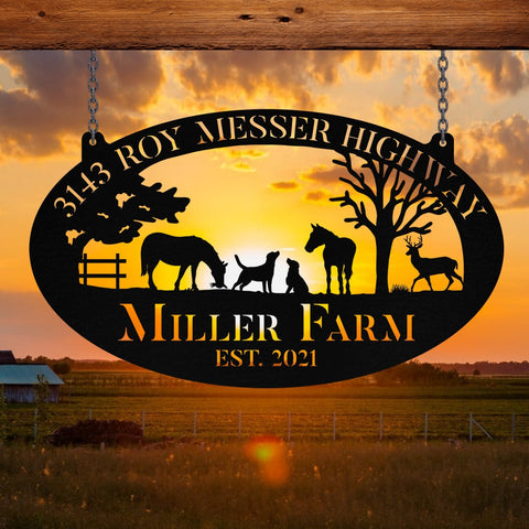 Metal Farm Sign Horse Dog Deer Monogram, Custom Outdoor, Ranch, Stable, Acres, Metal Laser Cut Metal Signs Custom Gift Ideas