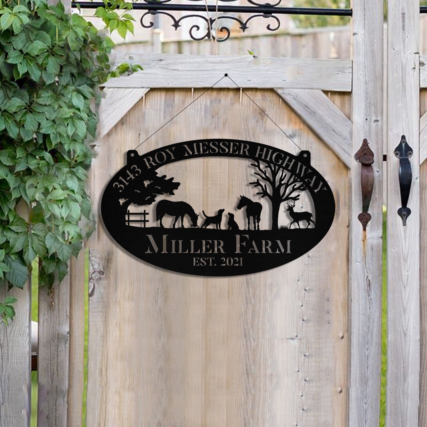 Metal Farm Sign Horse Dog Deer Monogram, Custom Outdoor, Ranch, Stable, Acres, Metal Laser Cut Metal Signs Custom Gift Ideas