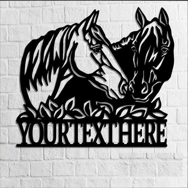 Horse Couple Custom Name Personalized Horse Metal Sign, Horseshoe Art, Western Decor, Initial Metal Sign, Housewarming Gift, Farmhouse Decor Afcultures Metal Wall Art, Metal Laser Cut Metal Signs Custom Gift Ideas