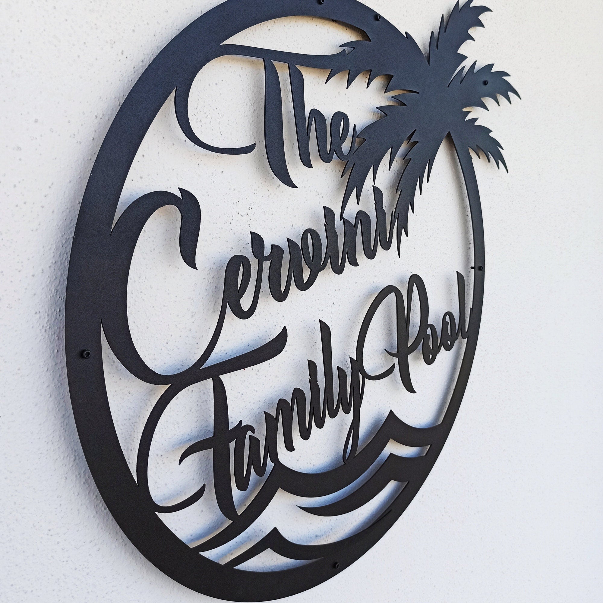 Aeticon PrintPrint Personalized Family Pool Sign, Pool Palm Tree Sign, Tree House Sign, Last Name Sign, Family Name Sign Laser Cut Metal Signs Custom Gift Ideas
