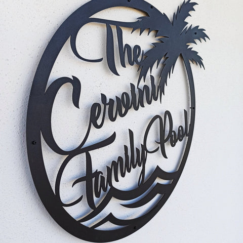 Aeticon PrintPrint Personalized Family Pool Sign, Pool Palm Tree Sign, Tree House Sign, Last Name Sign, Family Name Sign Laser Cut Metal Signs Custom Gift Ideas