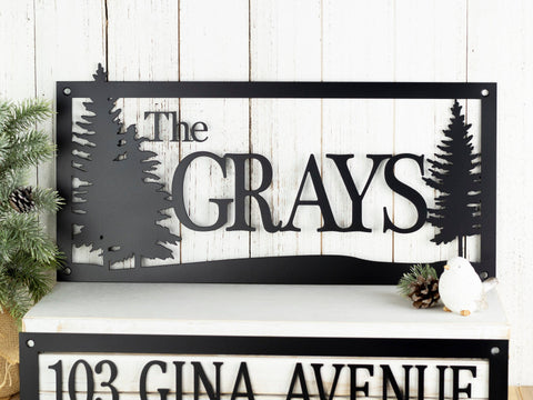 Custom Name And Address Metal Sign, Pine Trees, Outdoor Sign, Metal Wall Art, House Number, Address Plaque, Family Name, Laser Cut Metal Signs Custom Gift Ideas