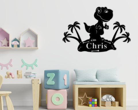 Name Sign, Dinosaur Kids Room Sign, Dino Room Gift Decor, Personalized Metal Sign, Metal Name Dinosaur Boys Kids Name Sign Gift, Birthday, Metal Laser Cut Metal Signs Custom Gift Ideas