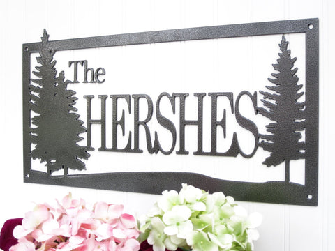 Custom Outdoor Family Last Name Metal Sign Silver, Pine Tree, House Sign, Personalized Gift, Metal Wall Art, Laser Cut Metal Signs Custom Gift Ideas