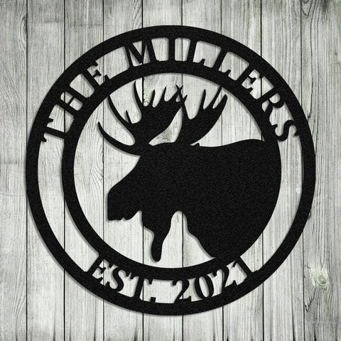 Personalized Family Name Moose Deer Hunting Hunter Metal Sign, Metal Laser Cut Metal Signs Custom Gift Ideas