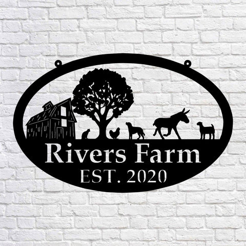 Metal Farm Sign , Barn And Donkey, Chicken, Dog, Cat And Goat Personalized Family Name Metal Sign Wedding Gift Personalized Gift, Laser Cut Metal Signs Custom Gift Ideas