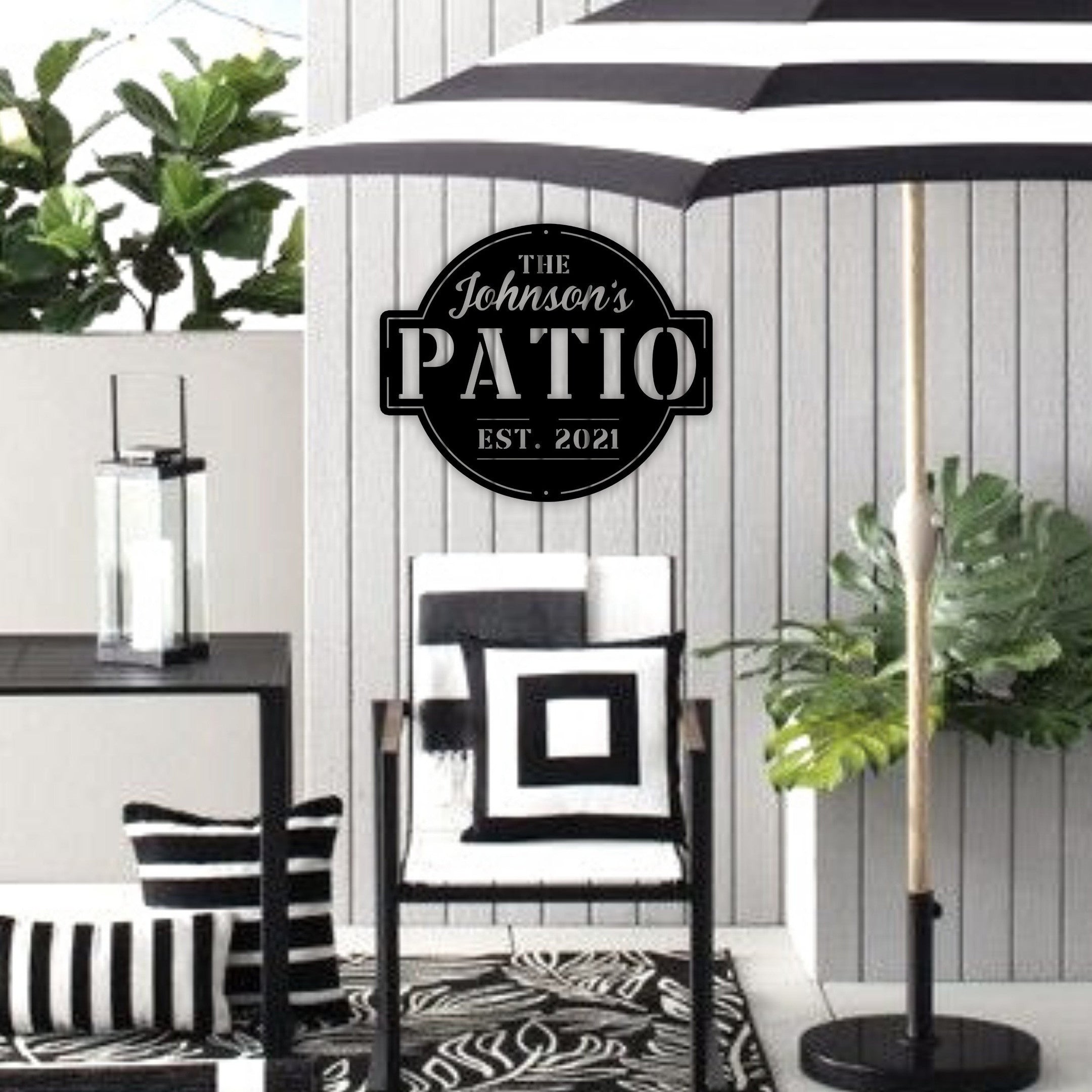 Aeticon PrintPrint Personalized Family Name Patio Metal Sign, Welcome To The Patio Established Date Metal Sign, Personalized Patio Sign, Outdoor Patio Sign Laser Cut Metal Signs Custom Gift Ideas