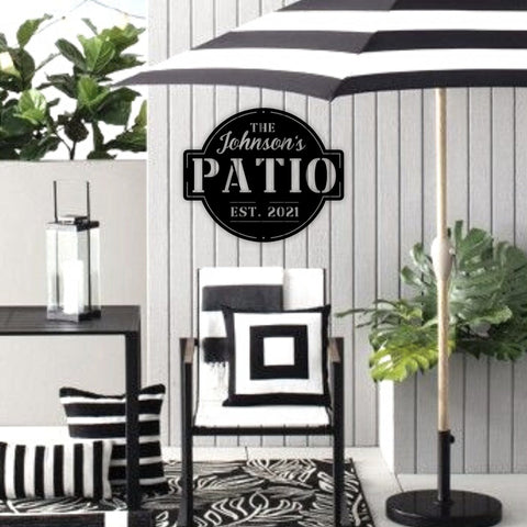Aeticon PrintPrint Personalized Family Name Patio Metal Sign, Welcome To The Patio Established Date Metal Sign, Personalized Patio Sign, Outdoor Patio Sign Laser Cut Metal Signs Custom Gift Ideas