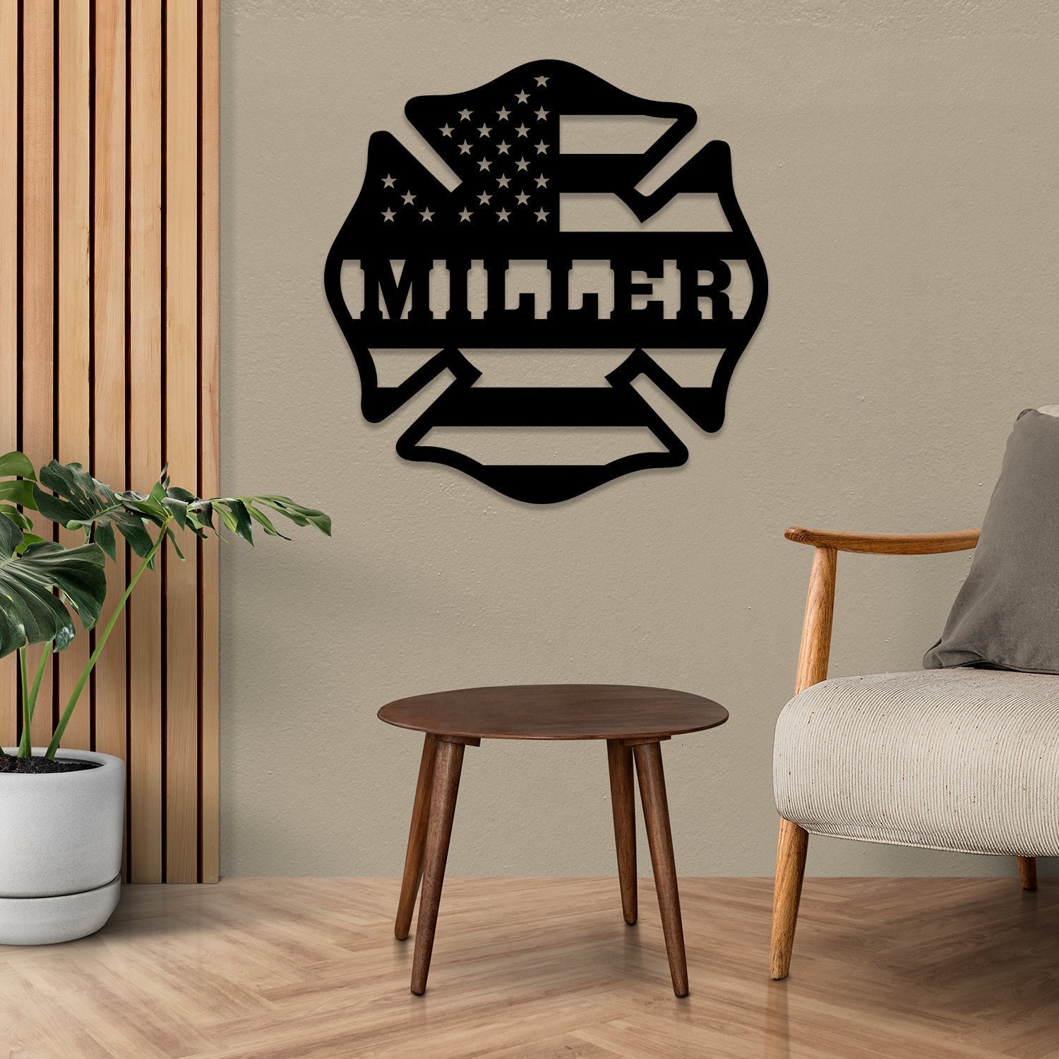 Personalized American Flag Firefighter Logo Metal Plaque, Housewarming Art, Fireman Gift, Metal Laser Cut Metal Signs Custom Gift Ideas