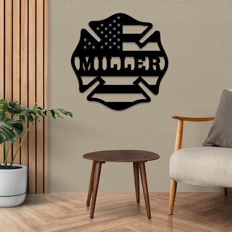 Personalized American Flag Firefighter Logo Metal Plaque, Housewarming Art, Fireman Gift, Metal Laser Cut Metal Signs Custom Gift Ideas