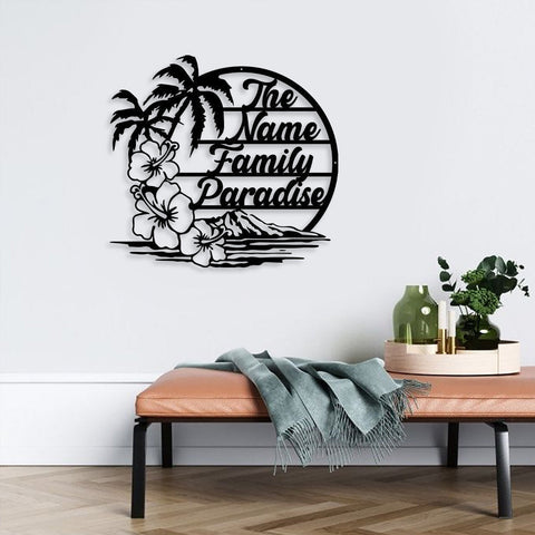 Personalized Family Beach Metal Sign, Beach Palm Tree Paradise Metal Sign, Metal Beach Sign, Family Beach House, Metal Wall Art, Laser Cut Metal Signs Custom Gift Ideas