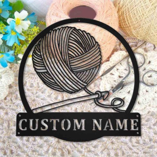 Personalized Crochet Monogram Metal Wall Decor Iii, Cut Metal Sign, Metal Wall Art, Metal House Sign, Metal Laser Cut Metal Signs Custom Gift Ideas