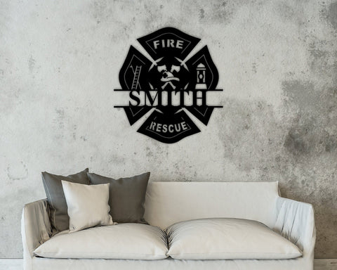 Fireman Sign With Last Name Personalized, Metal Maltese Cross Sign, Firefighter Gift, First Responder Gift, Fireman Metal Sign For Fireman, Metal Laser Cut Metal Signs Custom Gift Ideas