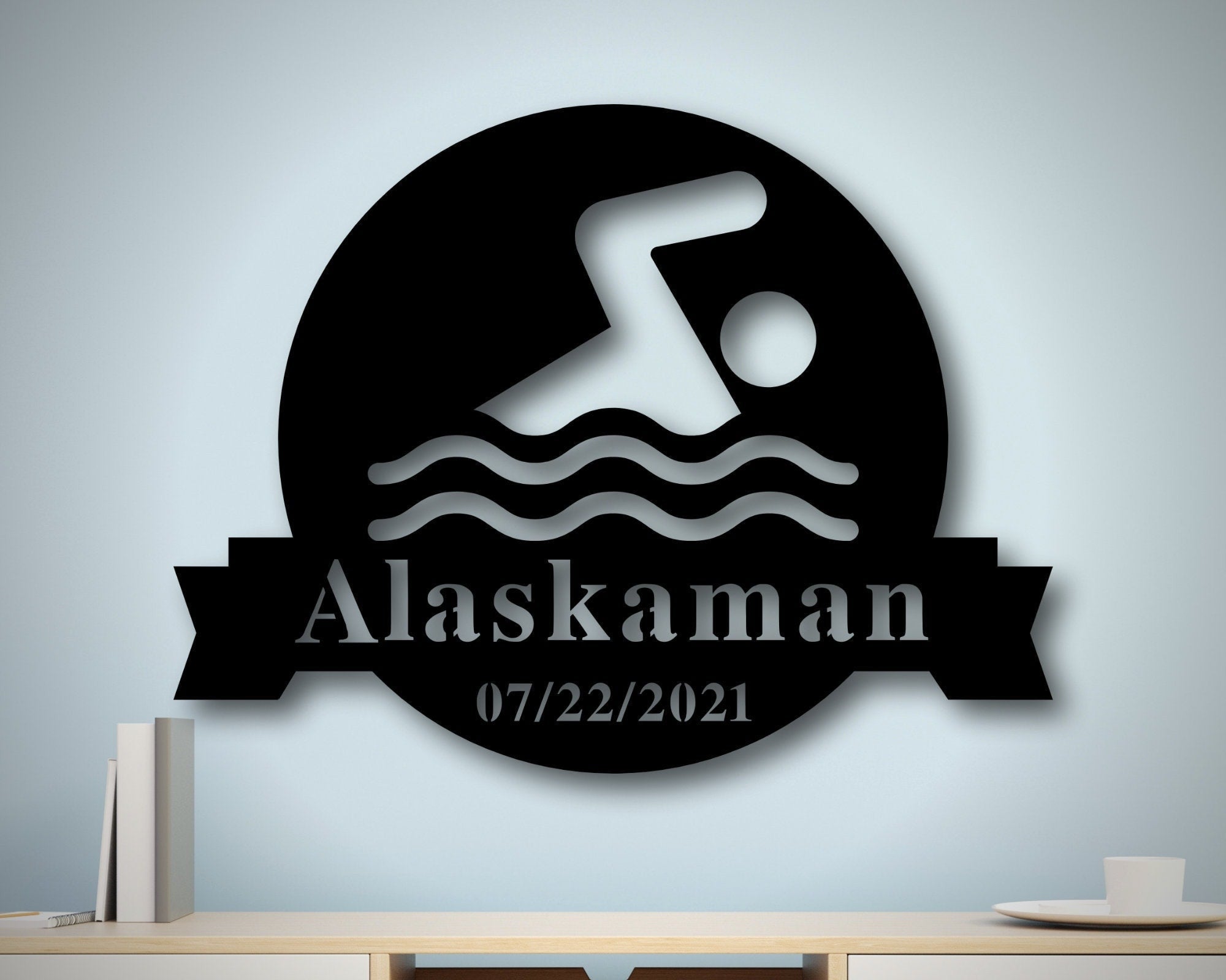 Personalized Metal Swimmer Sign, Family Name Metal Sign, Metal Triathlete Sign, Custom Last Name Sign, Personalized Metal Wall Decor, Laser Cut Metal Signs Custom Gift Ideas