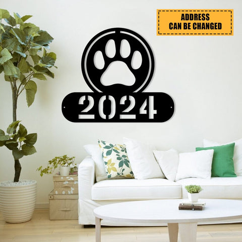 Dog Paw Metal Sign, Custom Pet Housewarming Home Wall Decor, Metal Laser Cut Metal Signs Custom Gift Ideas