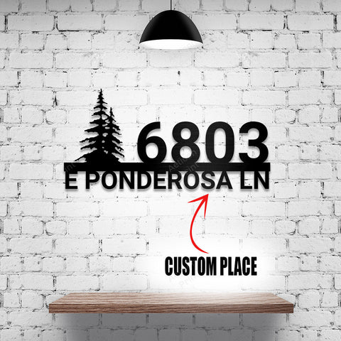 Custom Metal Home House Address Sign With Tree For Rock Or Wall Decorations