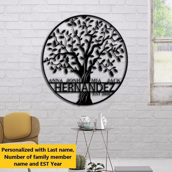 Family Tree Of Life Personalized Name Cut Metal Sign Decorations