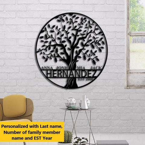 Family Tree Of Life Personalized Name Cut Metal Sign Decorations