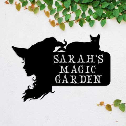 Personalized Witch Black Cat Halloween Metal Garden Sign, Metal Laser Cut Metal Signs Custom Gift Ideas