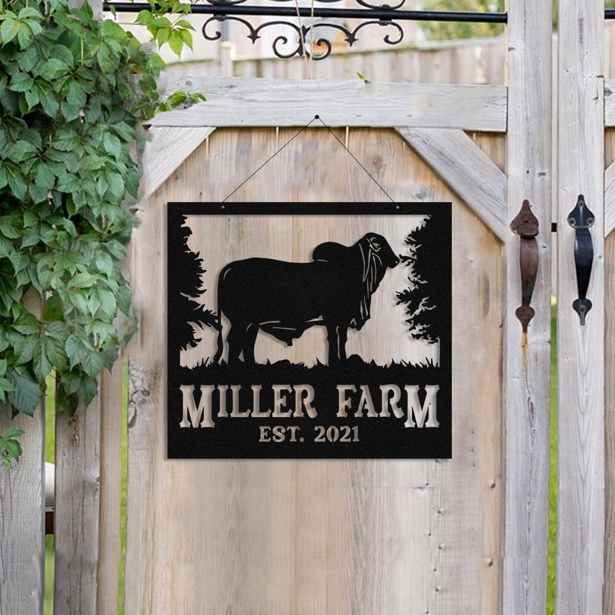 Personalized Metal Farm Sign Brahman Cattle Cow Monogram Custom Outdoor Farmhouse Ranch Front Gate Wall Decor Art Gift Decorations