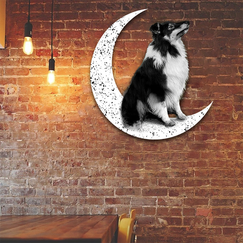 Dog Metal Sign Bi Black Sheltie Sit On The Moon Gift for Dog Lover Decorations