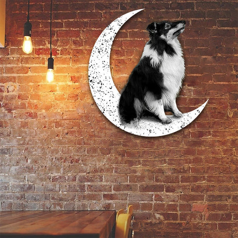 Dog Metal Sign Bi Black Sheltie Sit On The Moon Gift for Dog Lover Decorations