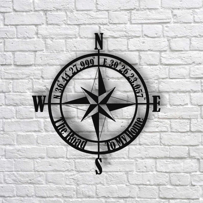 Personalized Compass Metal Sign Custom Coordinates Sign Nautical Decor Housewarming Gift Wedding Gift Decorations