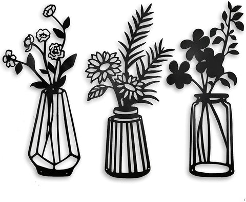 Metal Flowers Wall Decor Metal Wall Sculpture for Patio Balcony Black Metal Wall Decor Art for Living Room Bathroom Bedroom Dining Room Decorations