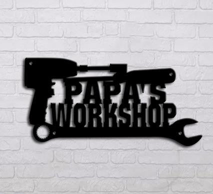 Family Papa's Workshop Tool Box Cut Metal Sign Decorations