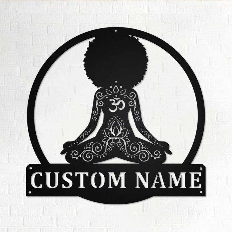 Custom Yoga Black Girl Personalized Yoga Name Sign Decoration For Room Yoga Girl Custom Yoga Black Girl Decorations