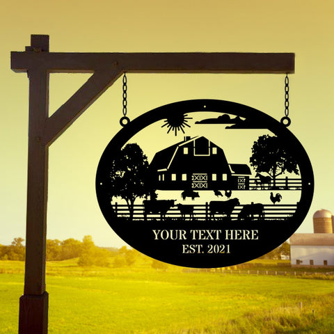 Custom Metal Farm Sign Cattle Ranch Barn Sign Farmhouse Decor Family Name Sign Farmer Gift Farm Scene Metal Animals Sign Decorations