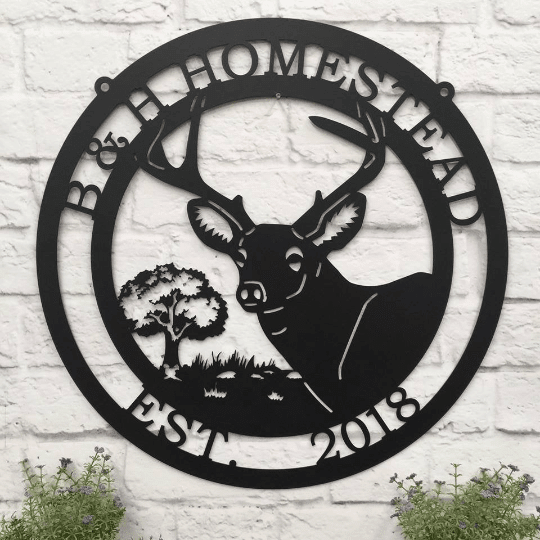 Personalized Deer Sign With Oak Tree Cut Metal Sign Metal House Sign Decorations