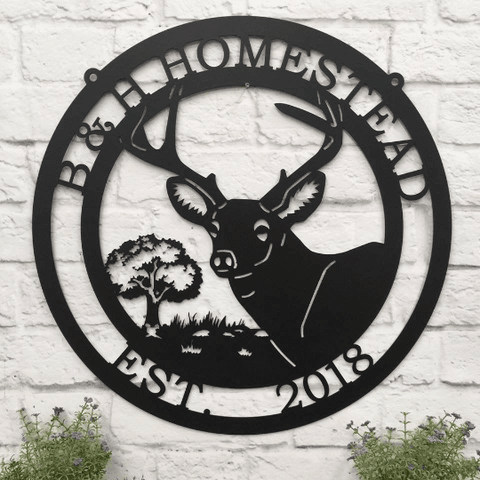 Personalized Deer Sign With Oak Tree Cut Metal Sign Metal House Sign Decorations