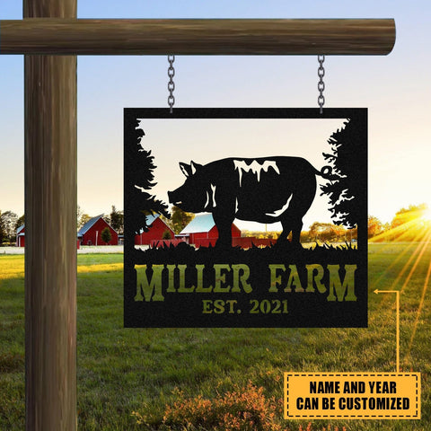 Metal Farm Sign Pig Monogram, Custom Outdoor Ranch, Barn, Front Gate, Wall Decor Art Gift, Metal Laser Cut Metal Signs Custom Gift Ideas