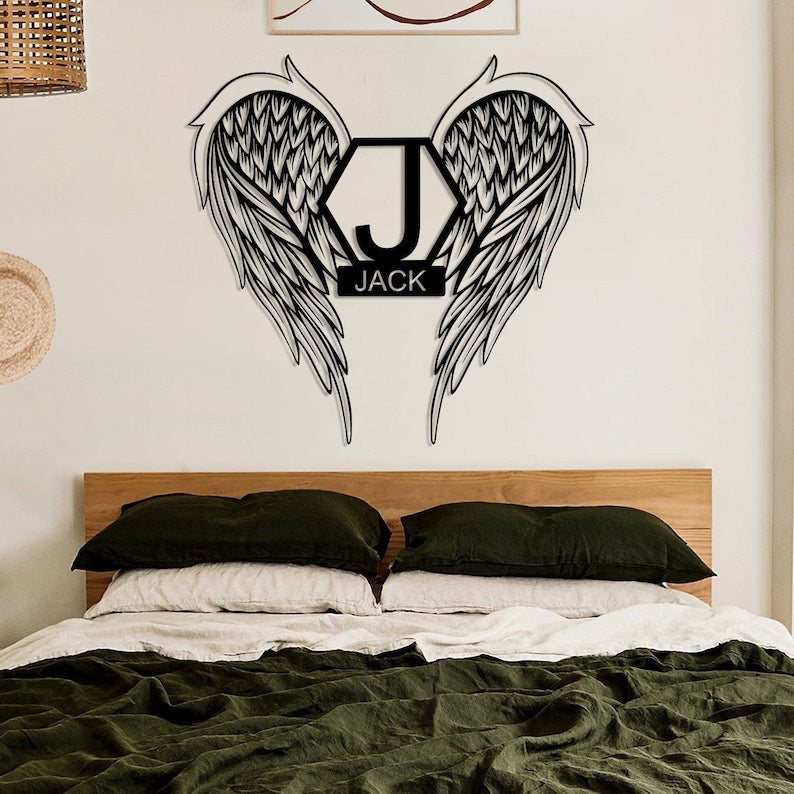 Personalized Metal Angel Wings Name Sign metal Monogram Signfamily Name Signmetal Signpersonalized Gifthousewarming Gift Decorations