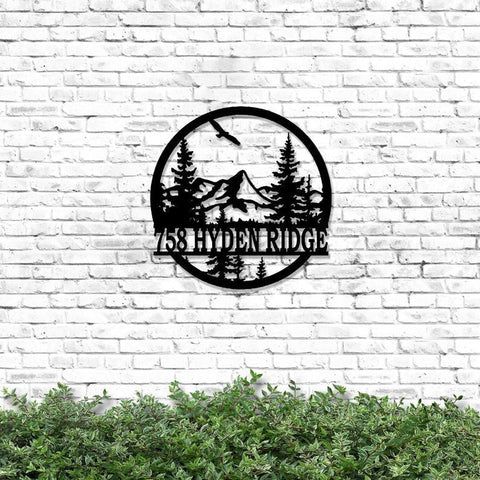 Mountain Pine Tree Laser Cut Metal Sign Personalized Address Metal Sign Customized Address Door Hanger Nature Scene Monogram Sign Decorations