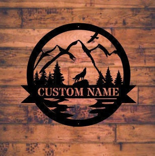 Personalized Howling Wolf Metal Ranch Sign Outdoor Weatherproof Sign F ...