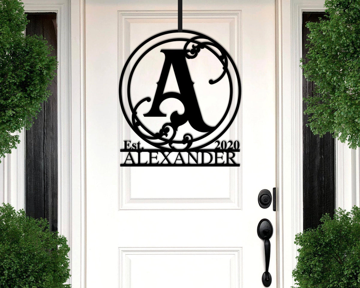 Personalized Metal Door Hanger Last Name Sign Front Door Wreath Established Sign Entry Way Wall Decor Welcome Sign Porch Metal Sign Decorations