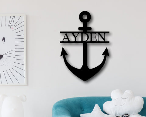 Boy Nursery Name Sign, Anchor Sign, Custom Metal Name Sign, Personalized Sign For Nursery, Boys Room Decor, Anchor Name Sign, Anchor Decor, Laser Cut Metal Signs Custom Gift Ideas