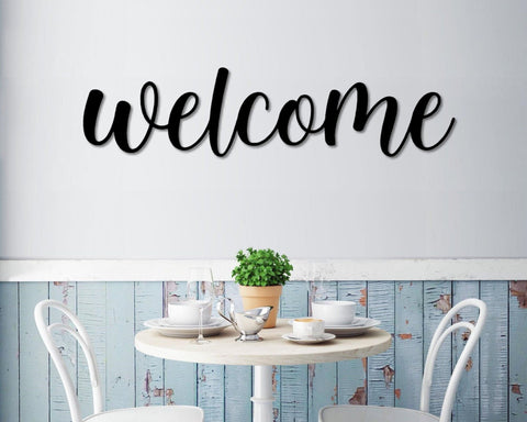 Welcome Metal Word Art Cursive Script Word Sign Rustic Metal Welcome Sign Farmhouse Decor Housewarming Word Art Decorations