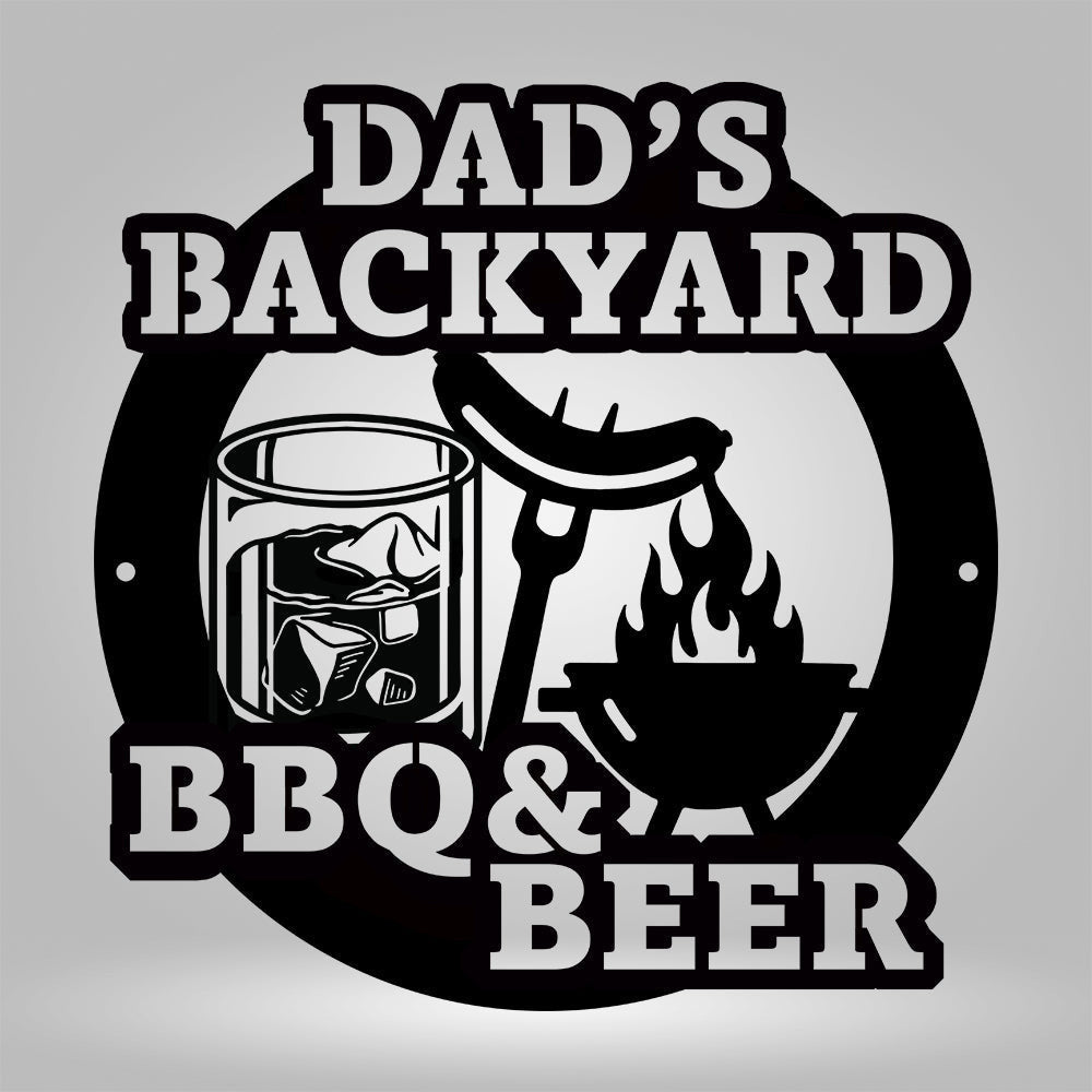 BBQ Metal Sign Gift for BBQ Dad Metal Sign With Drink Glass Personalized Name BBQ Wall Art Decorations