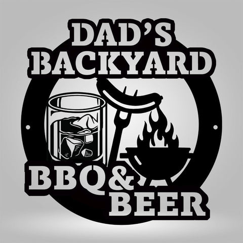 BBQ Metal Sign Gift for BBQ Dad Metal Sign With Drink Glass Personalized Name BBQ Wall Art Decorations