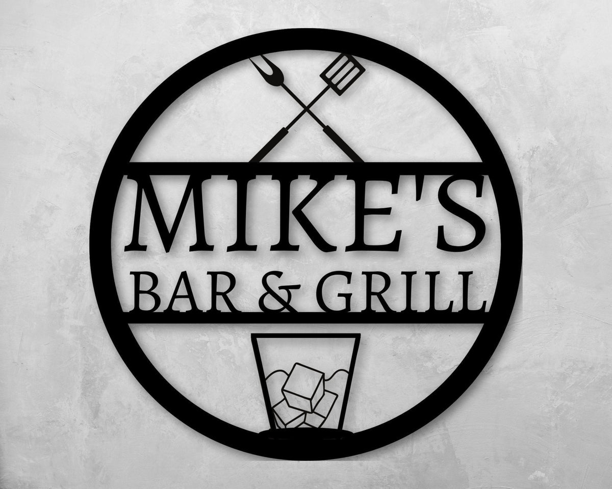 Personalized Metal Bar & Grill Sign Outdoor Sign Bbq Grill Sign Outdoor Kitchen Metal Signs Personalized Grill Sign Bbq Party Decor Bbq Decorations