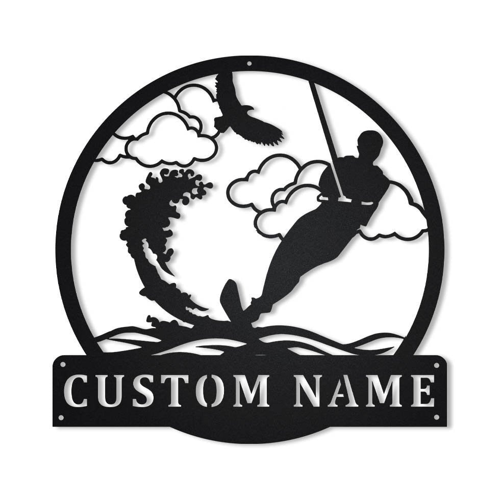 Water Skiing Monogram Metal Sign Art Water Skiing Antler Decor Water Skiing Metal Sign Housewarming Outdoor Metal Decorations