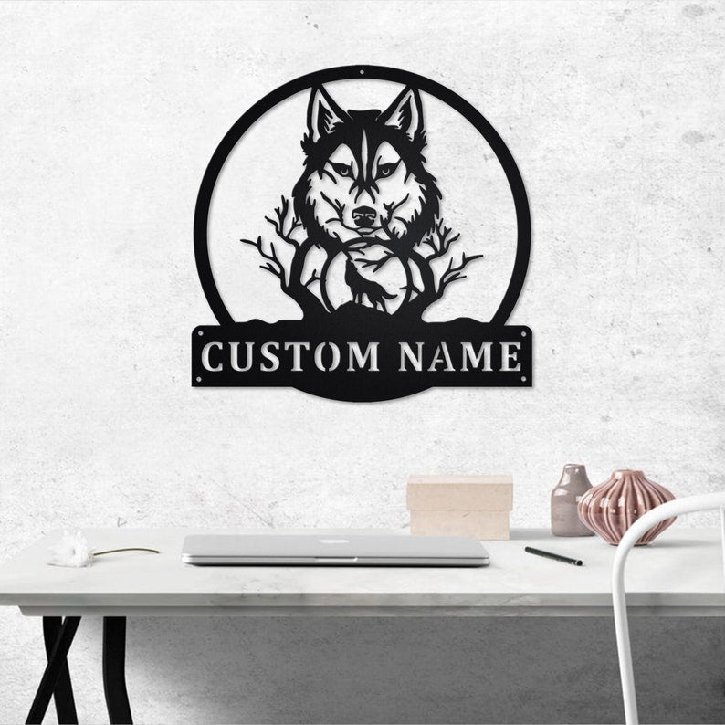 Wolf Monogram Personalized Metal Wall Decor Wolf Wolf Metal Sign Wolf Lover Wolf Gift Wolf Decorations