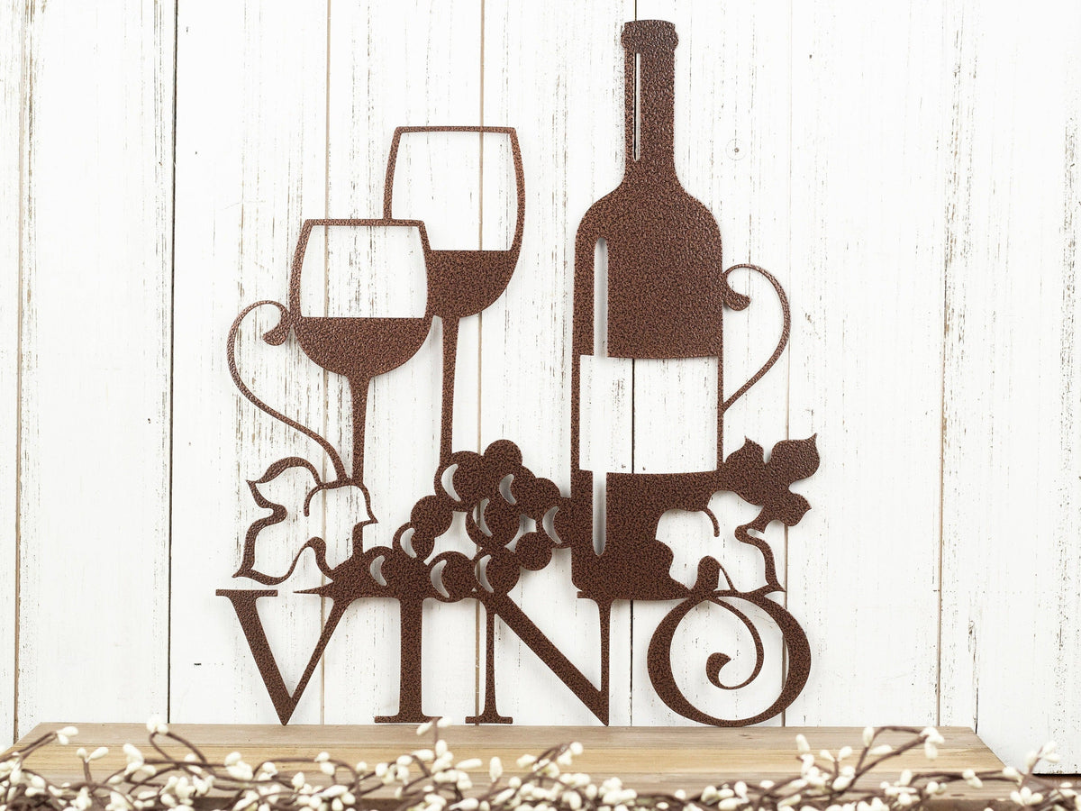 Wine Wall Decor Vino Sign With Grapevines Wine Lover Gift Wine Sign Bar Wine Signs For Kitchen Copper Vein Shown Decorations